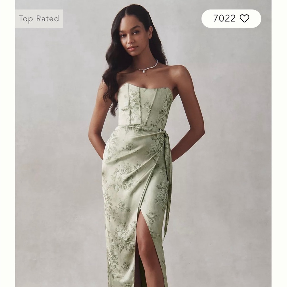V. Chapman Green Asymmetrical Ruched Gown
